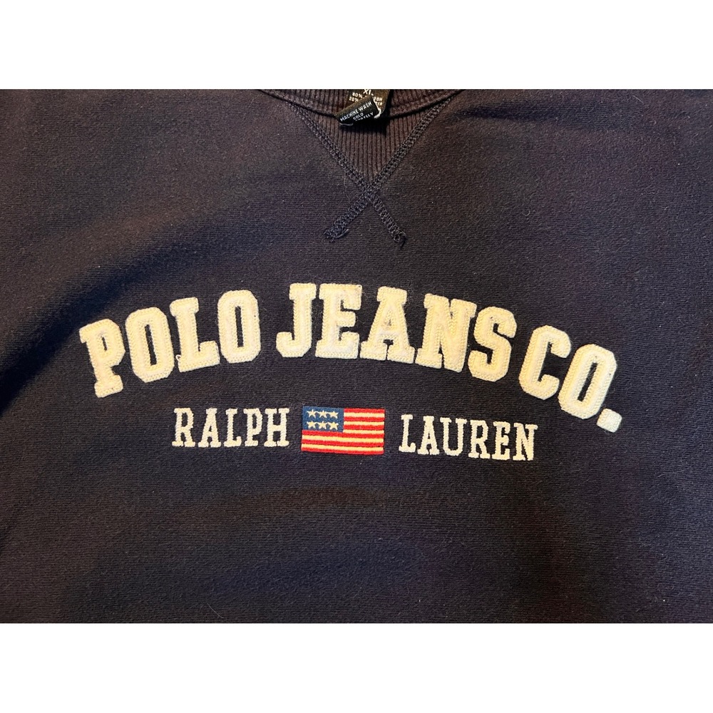Vintage Polo Jeans Co Ralph Lauren Navy Blue Crewneck Sweatshirt XL - Picture 2 of 7
